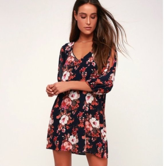 Lulus Dresses & Skirts - Lulu's Shifting Dears Navy Blue Floral Print Dress